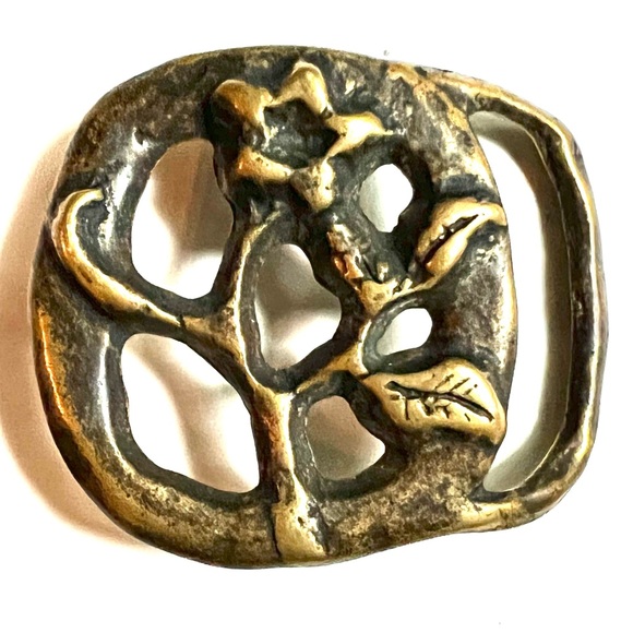 Vintage Accessories - Bohemian Belt Buckle Boho Handmade Bronze Flower Interchangeable Hippie Floral